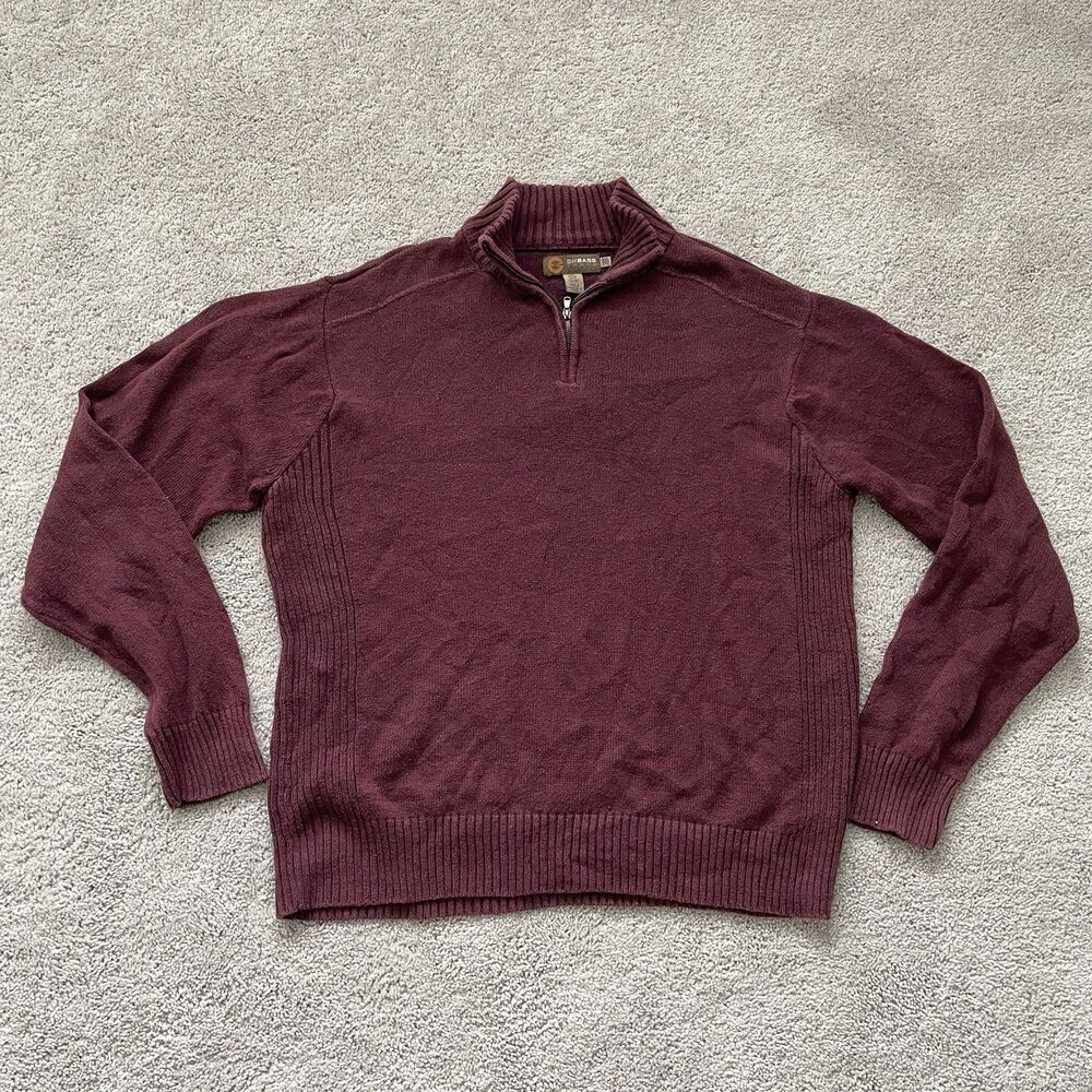 GH Bass Earth Sweater Mens XXL Burgundy Mock Neck 1/4 Zip Ramie Cotton Knit